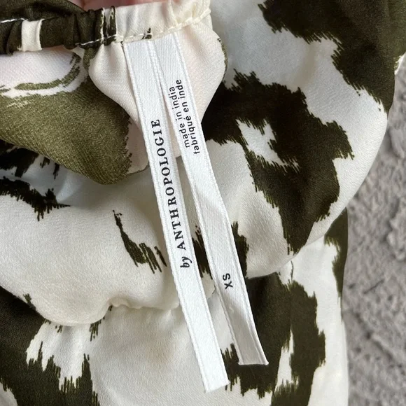 ANTHROPOLOGIE Olive Green & White Satin Fringe Cover Up Halter Dress - Picture 14 of 15